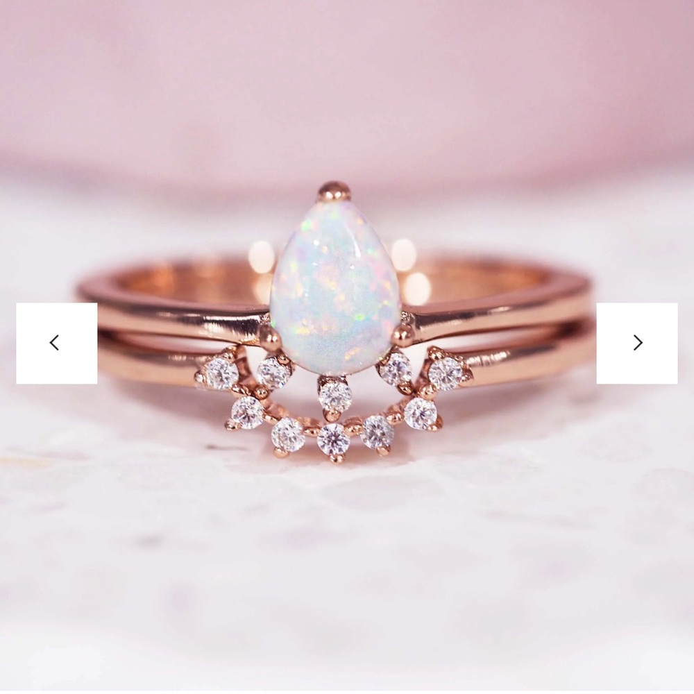 Indie and Harper Rose Gold Stardust Opal Ring Set